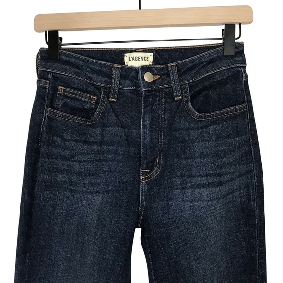 New! L'AGENCE Distressed High Line Jean Skinny Classic Dark Raw Hem Jeans - Picture 4 of 9
